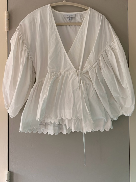 Kika vargas Tops - Kika Vargas Ivory Wrap Blouse with Puff Sleeves